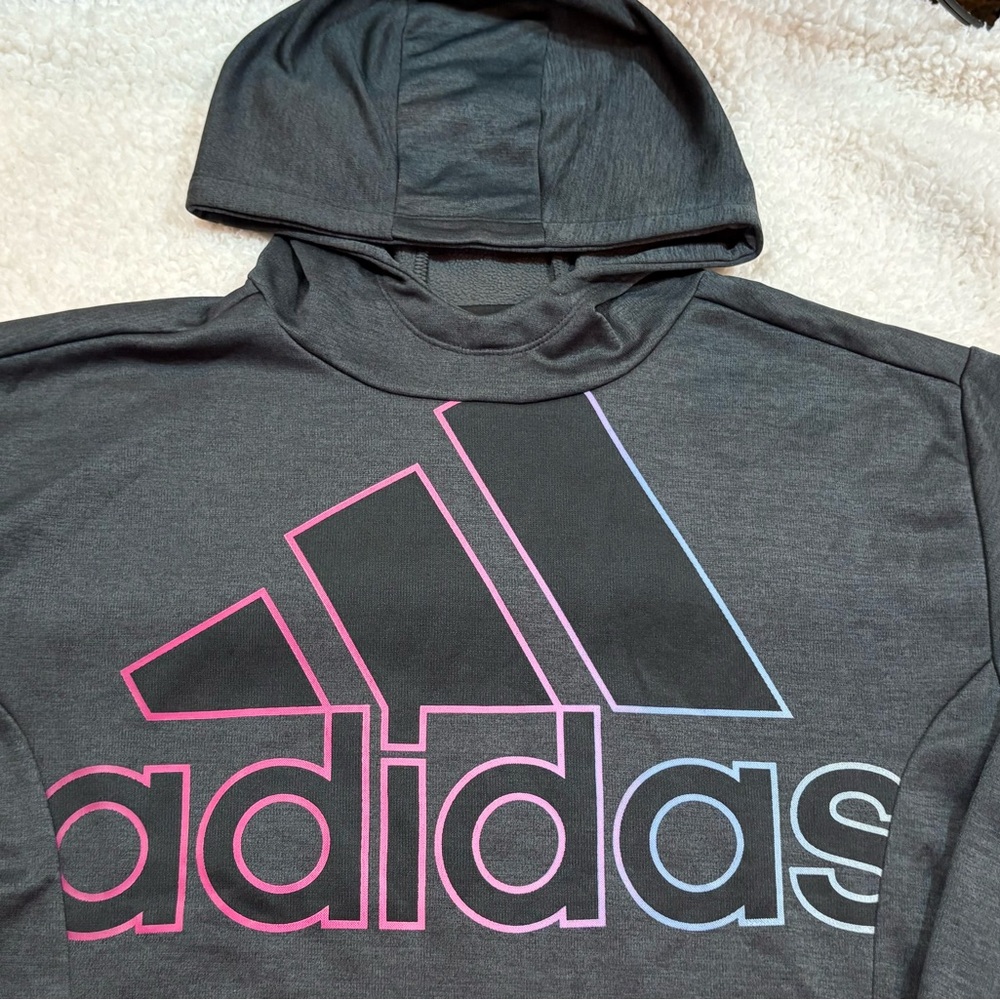 Unisex Kids XL | Adidas Gray Hoodie with Multicolor Logo